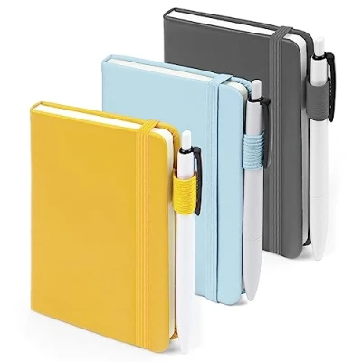 Image of feela 3 Pack A6 Pocket Notebooks, Hardback Lined Small Notebooks with Dividers and Black Pens, Classic Ruled Mini Notepads Journal Bulk, for Office School Writing Plan Memos, 9 X 14cm, Solid Colours