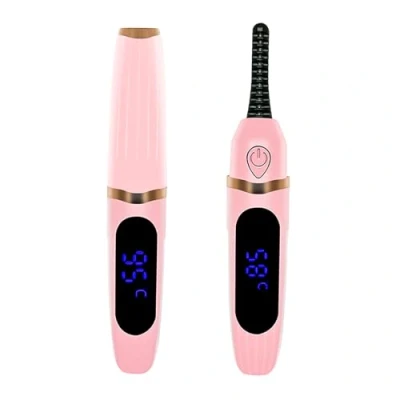 Image of Heated Lash Curler, Eyelash Rechargeable Curler with LED Display, 3 Gear Temperature Control Electric for Eye Beauty Makeup(Pink)