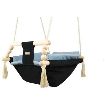 Image of Baby Hammock, Rocker Swing, Hammock with Quilt (Colour: Black, Light Blue)