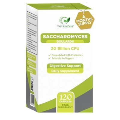 Image of Natures Zest High Strength Saccharomyces Boulardii 20 Billion CFU with Prebiotics 120 Capsules Friendly Bacteria Probiotic Yeast Supplement, Vegan &amp; Gluten Free, up to 4 Month’s Supply