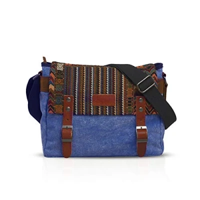 Image of FANDARE Retro Shoulder Crossbody Bag Unisex Canvas Satchel Messenger Pack for Business Commuter Outdoor Travel Camping Hiking Large Capacity