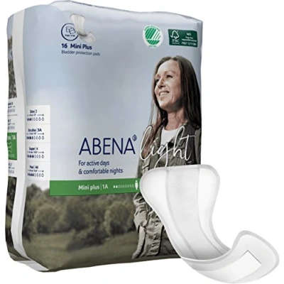 Image of Abena Light Incontinence Pads, Eco Labelled Women&#039;s Pads For Adults, Breathable &amp; Comfortable With Fast Absorption Protection, Women, Mini Plus 1A, 200ml 16PK