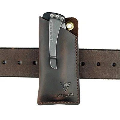 Image of VIPERAED PJ11 EDC Small Leather Sheath for Belt,Leather Holster Flashlight,Utility Knife Sheath,Leather Pocket Slip Multitools(Brown)