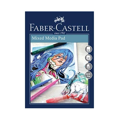 Image of Faber Castell Creative Studio Mixed Media Pad, A4, Spiral Bound Paper, 250 GSM, 30 Sheets, For All Media, Acrylic, Watercolour Paint And Pencils, Pastel, Charcoal, Graphite, Art, Craft, Home, School
