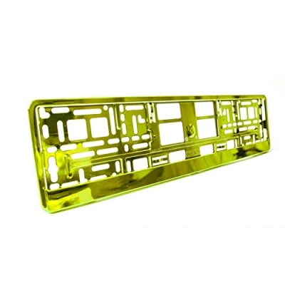 Image of 2 x Yellow Chrome Metallic Universal Number Plate Surrounds Holders Frames M