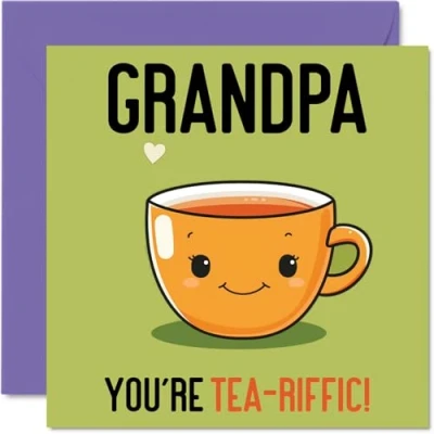 Image of Birthday Cards for Grandpa Tea riffic Funny Happy Card from Grandson Granddaughter, Gifts, 145mm x Joke Greeting Men Him