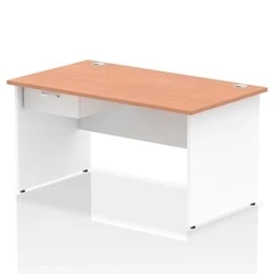 Image of Impulse 1400x800 Desk Beech/White Panel End 1x1 Drawer Fixed Ped