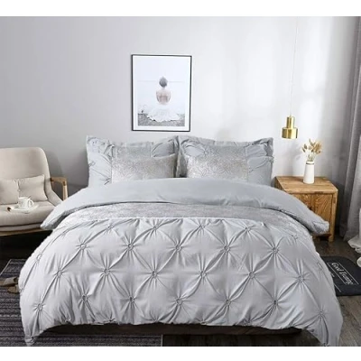 Image of 3 Pcs Duvet Quilt Cover Heavy Jacquard with House Wife Pillow Cases Bedding Set Silver Super King