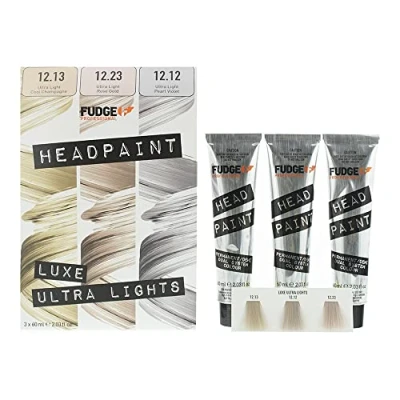 Image of Fudge Professional Headpaint High Lift Trio Kit 60ml 12.13 Ultra Light Cool Champagne + 12.23 Rose Gold 12.12 Pearl Violet