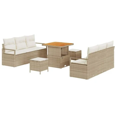Image of Vidaxl 9 Piece Garden Sofa Set with Cushions Beige Poly Rattan Acacia