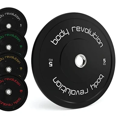 Image of Body Revolution Olympic Bumper Plates 5kg Weight Set Rubber Coated 25mm / 2 Inch Pairs for Barbell Weights Strength Training and Building Equipment