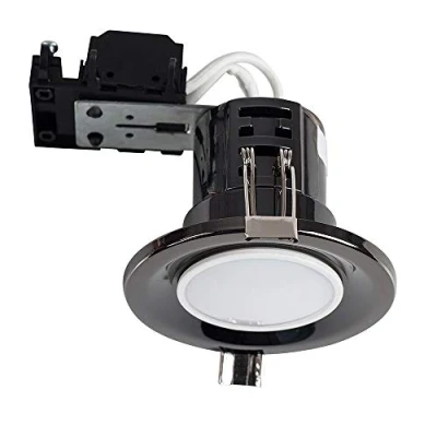 Image of MiniSun Modern Fire Rated Black Chrome GU10 Recessed Ceiling Downlight/Spotlight