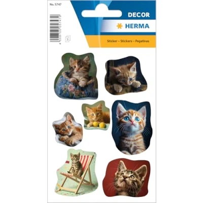 Image of HERMA 5747 Animal Stickers, Photogenic Kittens (21 Paper, Matte) Self Adhesive, Permanent Adhesive Motif Labels for Girls and Boys, Colourful
