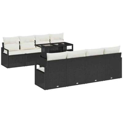 Image of vidaXL 9 Piece Garden Sofa Set with Cushions Black Poly Rattan