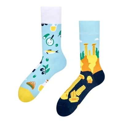 Image of Dedoles Unisex Socks for Women, Men &amp; Kids Cotton Funny Designs Football Bicycle Horses Plants Firefighter Gift Mismatched, Design: Greece, Colour: Multicolour, Size: 8 9.5 W / 9 11 M UK