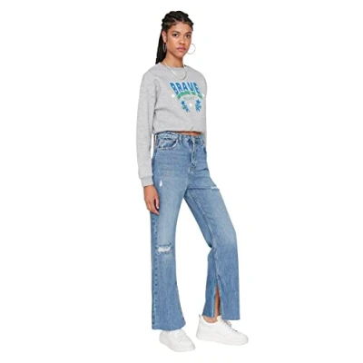 Image of Trendyol Women High Waist Wide Leg Regular fit Jeans Blau
