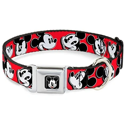 Image of Buckle Down Seatbelt Dog Collar Mickey Mouse Expressions Red/Black/White 1&quot; Wide Fits 15 26&quot; Neck Large