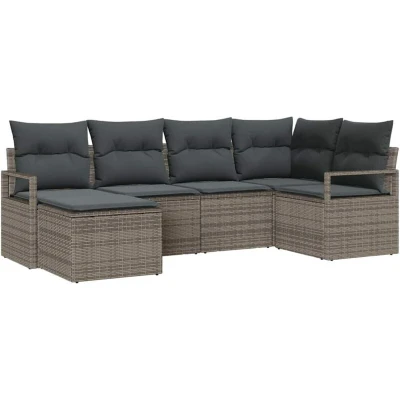 Image of vidaXL 6 Piece Garden Sofa Set with Cushions Grey Poly Rattan