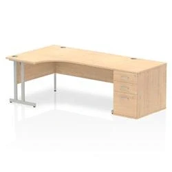 Image of Impulse 1800mm Left Crescent Desk Maple Cantilever Leg + High Ped