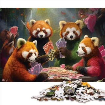Image of jigsaw Puzzles Red Panda Poker 1000 pieces for Adults Premium Recycled Board Piece Puzzle Educational Game Challenge Toy 1000pcs（26x38cm）