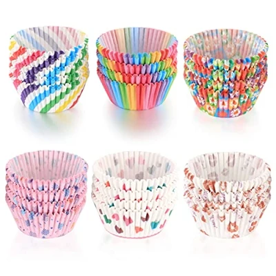 Image of 600 Pcs Cupcake Baking Cases, Muffin Cupcakes Paper Wrappers Cases Liners, Rainbow Cups Wedding Birthday Party Liners 6 Styles