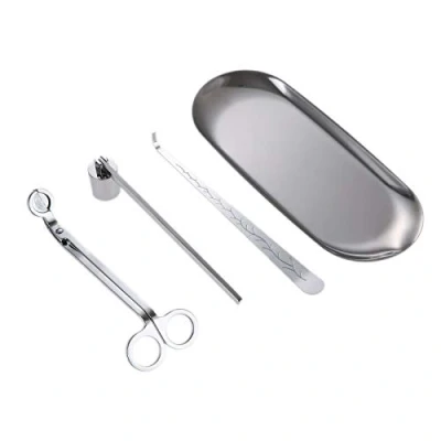Image of MUXSAM Candle Accessory Set Includes Snuffer,Candle Wick Trimmer,Candle Tray &amp; Core Hook Care kit Stainless Tools Pack Silver