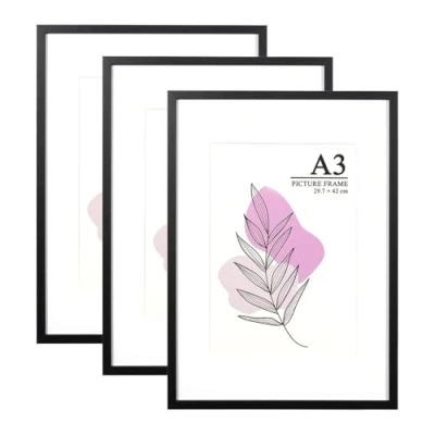 Image of Baoee Black Picture frame A3,Set of 3, photo with acrylic glass, A3 Frame, Poster certificate frame,Freestanding and Wall Mountable
