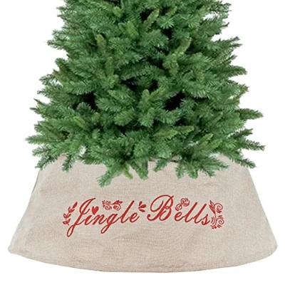 Image of Beige Fabric Christmas Tree Skirt Round Xmas Elegant Base Decoration