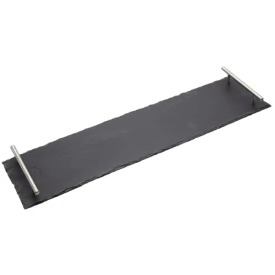 Image of Artesà Tableware, Slate Serving Platter with Brushed Metal Handles, 60 x 15cm, Gift Box