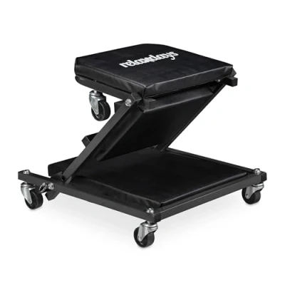 Image of Relaxdays Board Workshop up to 150 kg, 2in1 Foldable Rolling Seat &amp; Workbench, 360 Rotatable, Steel, Black, 12 x 41 91 cm