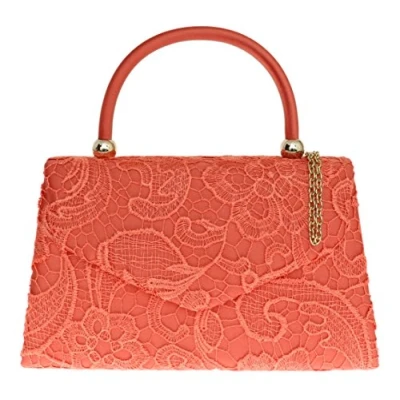 Image of Girly Handbags Womens Lace Satin Top Handle Clutch Bag (Coral)