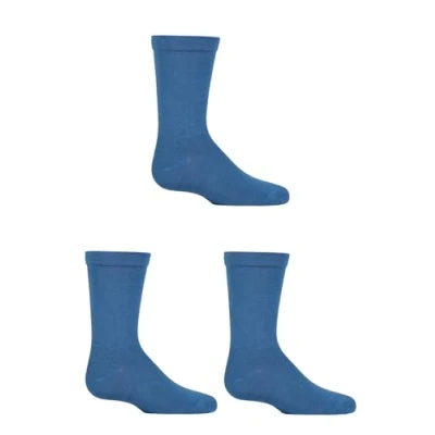 Image of SockShop Boys and Girls 3 Pair Plain Bamboo Socks with Comfort Cuff Handlinked Toes Denim 6 9 (1 Years)