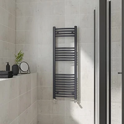Image of Warmehaus Curved Heated Towel Rail Anthracite Bathroom Ladder Style Radiator Grey Central Heating 1200x400mm