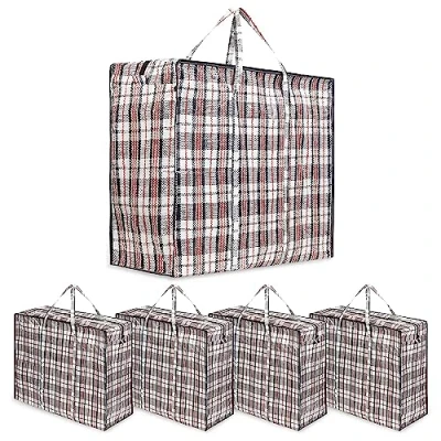 Image of Laundry Bag Heavy Duty Storage Bags Reusable Strong Clothes Zip Nylon Large Boxes for Moving House Clothing &amp; Wardrobe (Pack of 5)