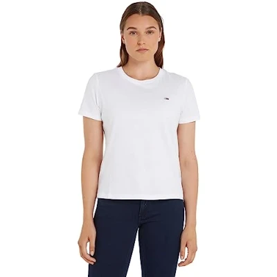 Image of Tommy Jeans Women&#039;s Tjw Regular Jersey C Neck S/S Knit Tops, White, 3XL