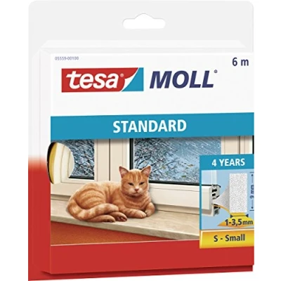 Image of tesamoll STANDARD I Profile Foam Sealing Tape for Insulating Gaps in Home Windows and Doors, Self Adhesive White, 6 m x 9 mm 4