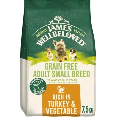 Image of James Wellbeloved Hypoallergenic Dry Dog Food for Adult Small Breed Grain Free Turkey 7.5 kg