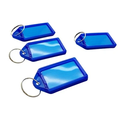 Image of Pack of 50 Large Blue Coloured Identity Tag Key Rings Sliding Fob Keyrings