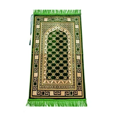 Image of ihvan online Luxury Velvet Muslim Prayer Rug with Beads Janamaz Sajadah Soft Islamic Gifts Carpet Mat, Fabric, Light Green