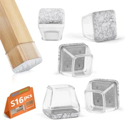 Image of 16pcs Square Chair Leg Protectors, BAIPOK Silicon Covers Caps for Hardwood Floors, Furniture Feet Protectors Pads Chairs Cups With Felt Pads, No Noise and Scratches