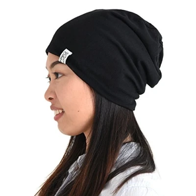 Image of Summer Beanie Slouch Hat, Thin Baggy Knit Cap for Women and Slouchy Hats Men, Soft Breathable Light Weight Mens Womens Black