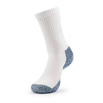 Image of Thorlos Unisex&#039;s Xj Max Cushion Crew Running Socks, White/Navy (1 Pair), Medium