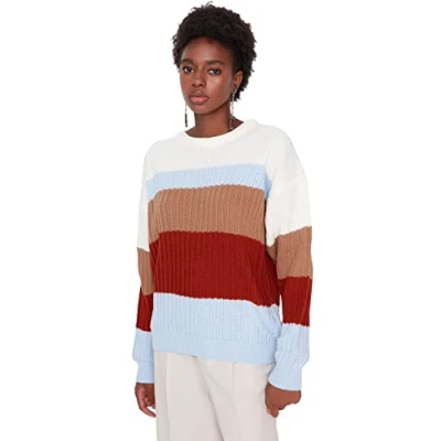 Image of Trendyol Women Oversize Basic Crew Neck Knitwear Sweater Ecru