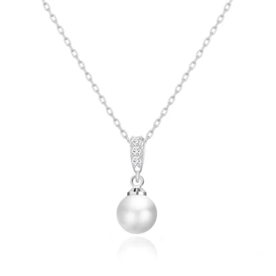 Image of Philip Jones Silver Plated Pearl Drop Necklace Created with Zircondia® Crystals
