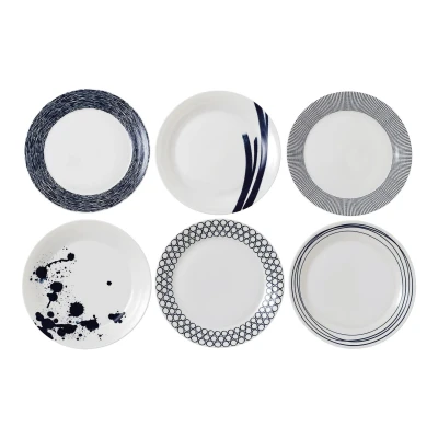 Image of Royal Doulton 40034435 Large Set of 6, Pacific Blue Collection Tableware Perfect for Breakfast, Lunch and Dinner &amp; White Plates, 29cm, Porcelain