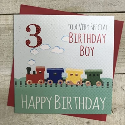 Image of White Cotton Cards G81 3 &quot;Train to A Very Special Birthday Boy&quot; Handmade 3Rd Card