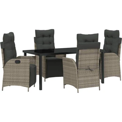 Image of vidaXL 5 Piece Garden Dining Set Grey Poly Rattan