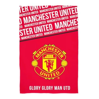 Image of Character World Manchester United Fleece Throw Blanket Super Soft, Crest Design Red &amp; White Bold Text Pattern Warm Soft Feel Perfect for Home, Bedroom, Sleepovers Camping