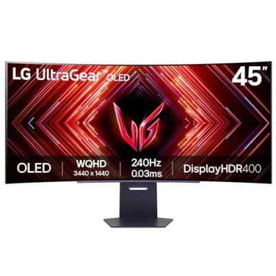 Image of LG UltraGear Curved OLED Gaming Monitor 45GS95QE, 45 inch, 1440p, 240Hz, 0.03ms Response Time, HDR 10, NVIDIA G Sync &amp; AMD FreeSync compatible, Smart Energy Saving, DisplayPort, HDMI