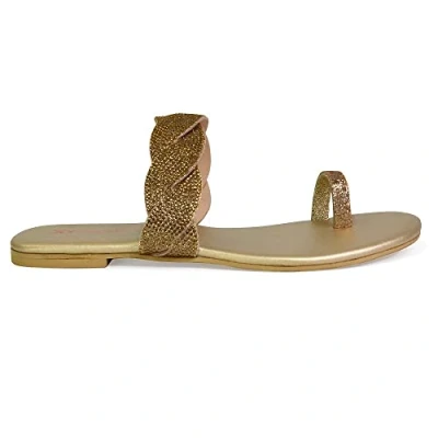 Image of Womens Flat Diamante Toe Post Sandals Ladies Slip On Slider Mule Shoes Size 3 8 Gold